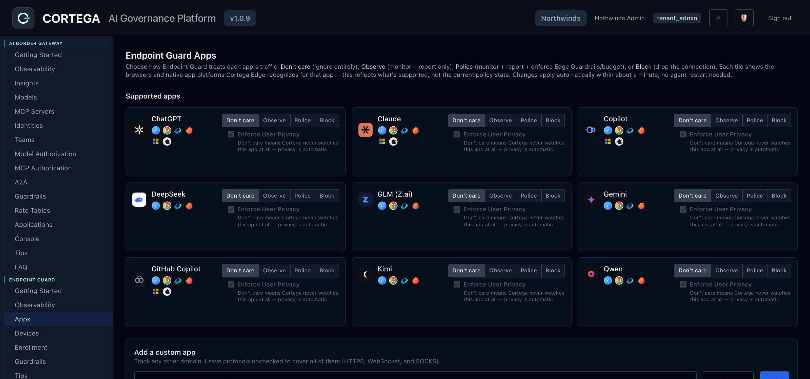 Cortega Endpoint Guard: per-app AI policy for ChatGPT, Claude, Copilot, Gemini and more